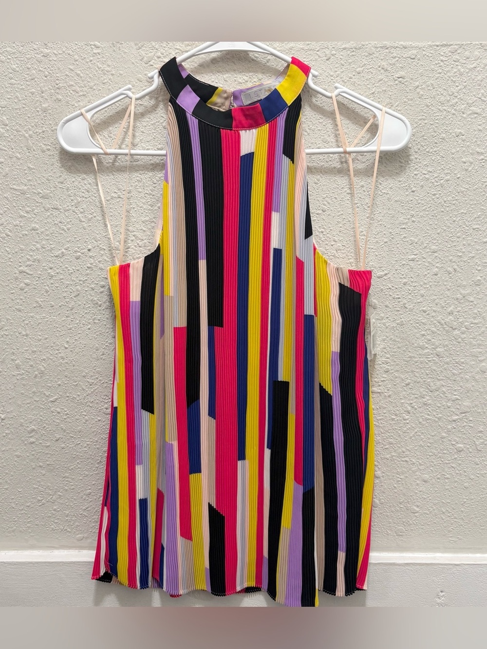 1.State Pleated Colorful Halter Tank Top NWT M